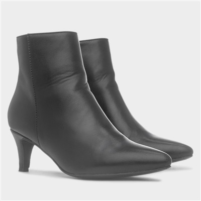 Womens Black Zip Up Heeled Ankle Boot