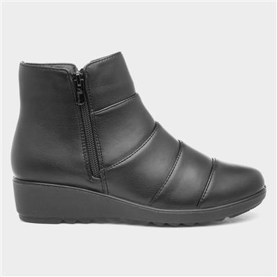 Womens Black Textured Wedge Ankle Boot
