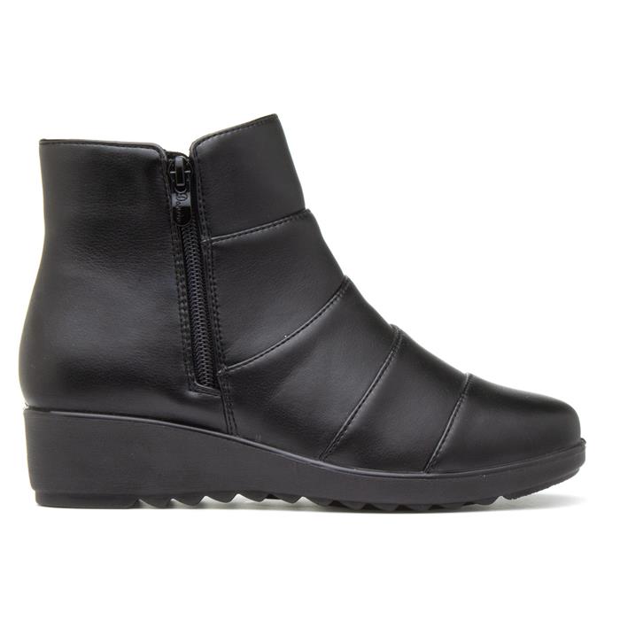 Softlites Womens Black Textured Wedge Ankle Boot-18689 | Shoe Zone