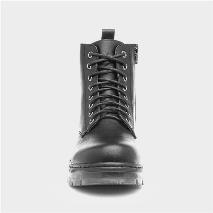 Womens Black Lace Up Chunky Ankle Boot