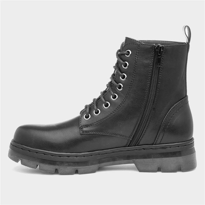 Womens Black Lace Up Chunky Ankle Boot