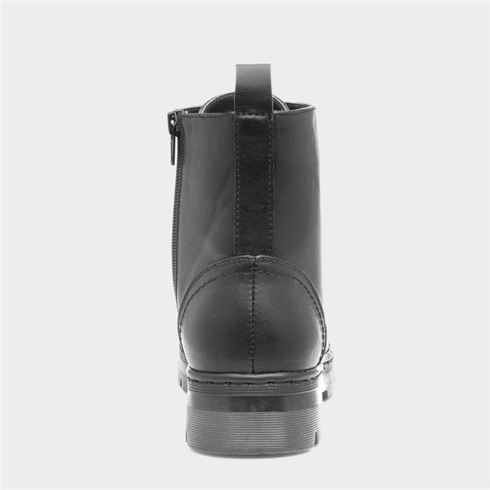 Womens Black Lace Up Chunky Ankle Boot