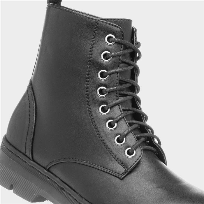 Womens Black Lace Up Chunky Ankle Boot