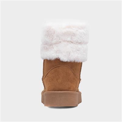 Womens Tan Faux Fur Ankle Boot