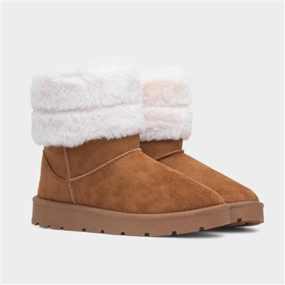 Womens Tan Faux Fur Ankle Boot
