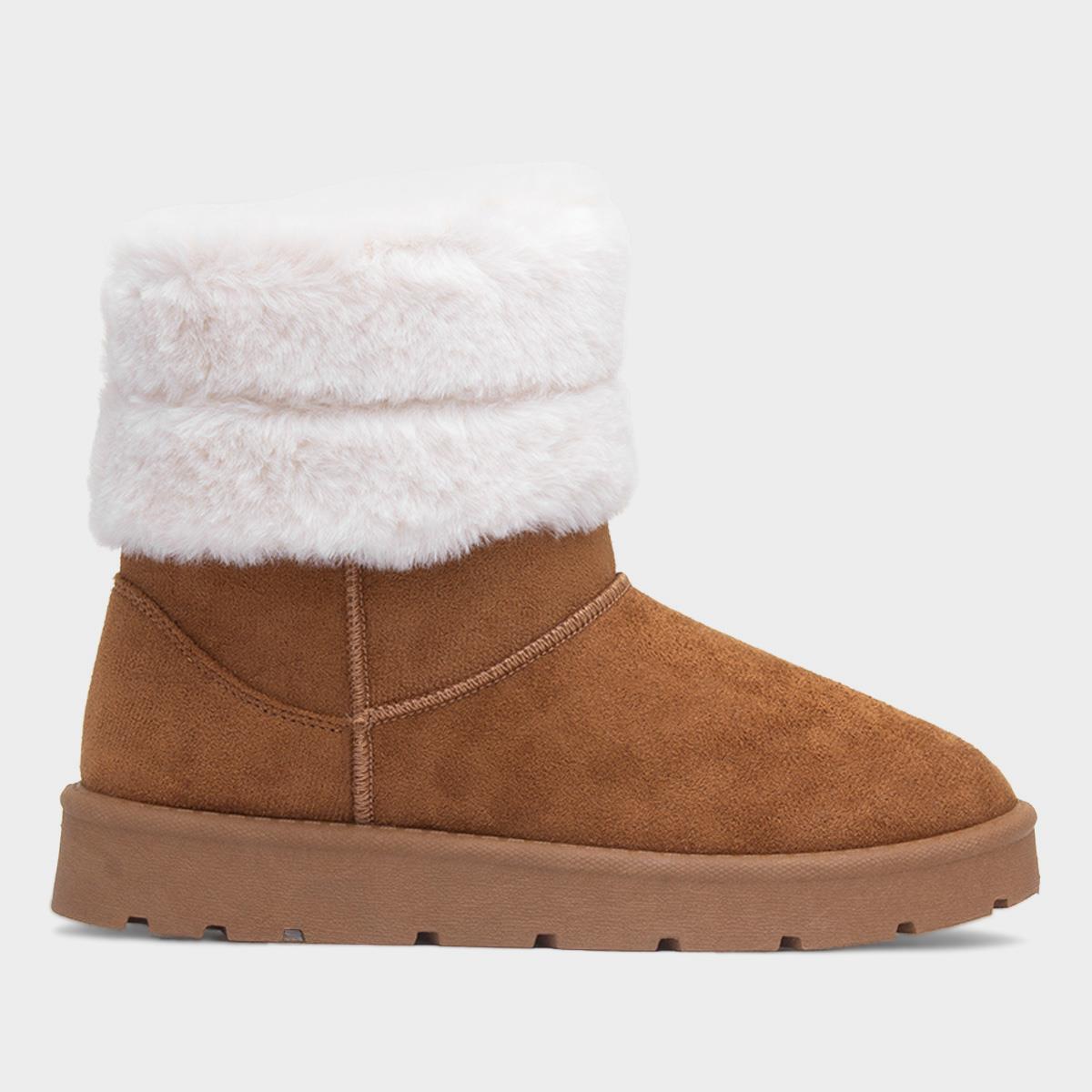 Womens Tan Faux Fur Ankle Boot