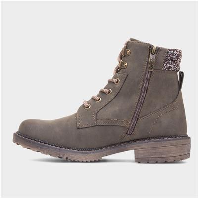 Dahlia Womens Khaki Lace Up Ankle Boot