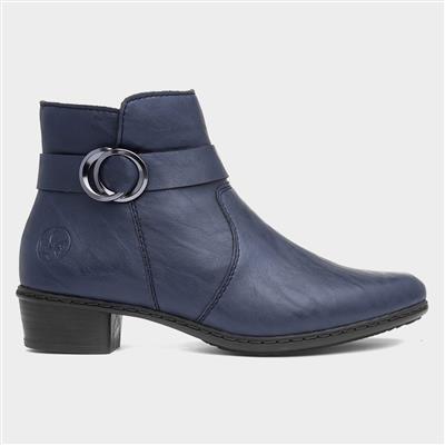 Distressed Womens Navy Zip Up Ankle Boot