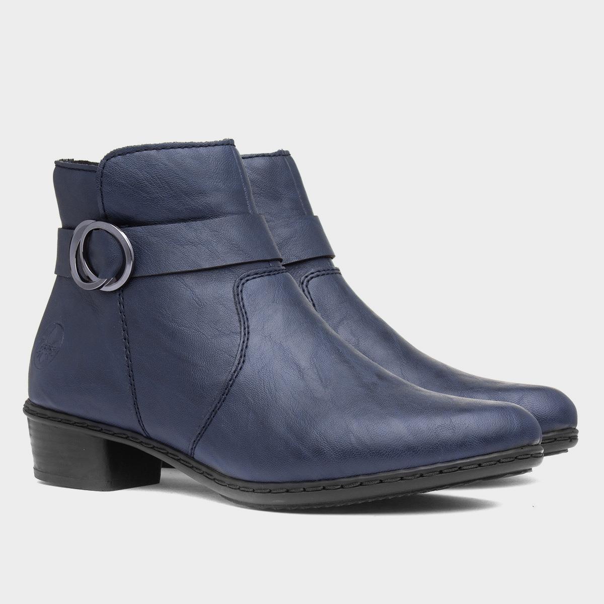 Rieker Antistress Womens Navy Zip Up Ankle Boot-187029 | shoezone