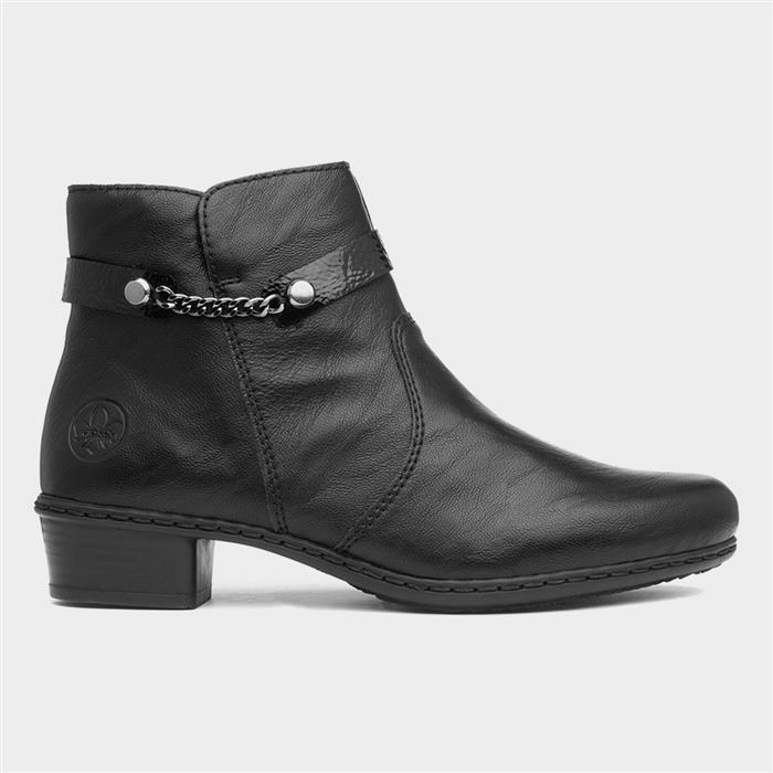 Rieker Women's Black Zip Block Heel Ankle Boot Size 42