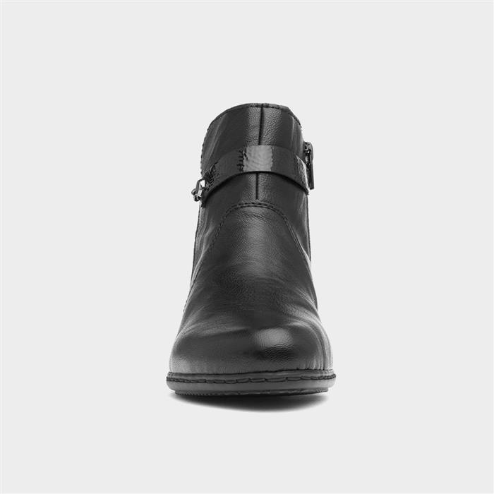 Womens Black Zip Block Heel Ankle Boot