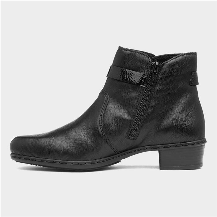 Womens Black Zip Block Heel Ankle Boot