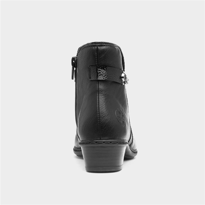 Womens Black Zip Block Heel Ankle Boot