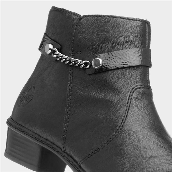 Womens Black Zip Block Heel Ankle Boot