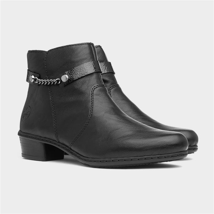 Womens Black Zip Block Heel Ankle Boot