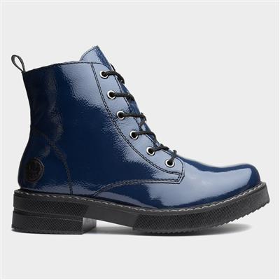 Womens Royal Blue Shiny Ankle Boot