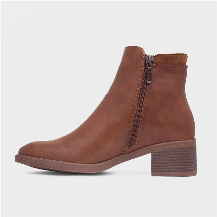 Susannah Womens Tan Heeled Ankle Boot