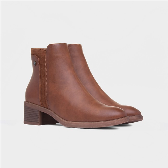 Susannah Womens Tan Heeled Ankle Boot