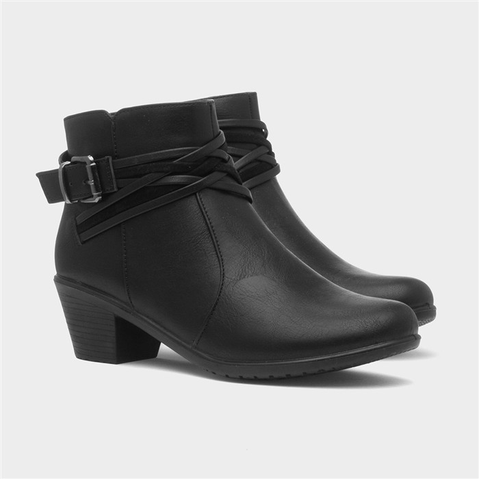 Abbie Womens Black Heeled Ankle Boot