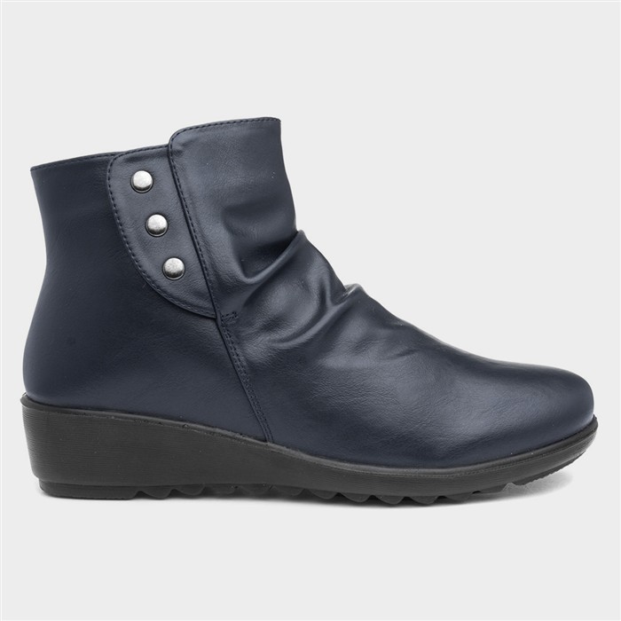 Stud Womens Navy Wedge Ankle Boot