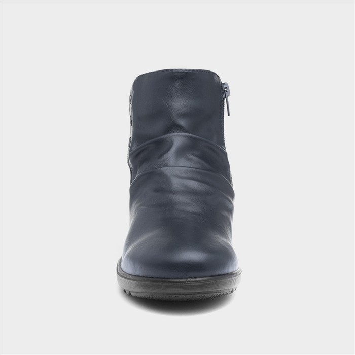 Stud Womens Navy Wedge Ankle Boot