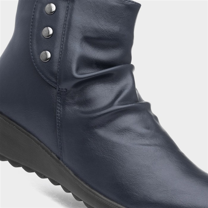 Stud Womens Navy Wedge Ankle Boot