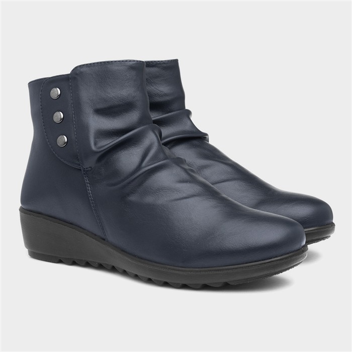 Stud Womens Navy Wedge Ankle Boot