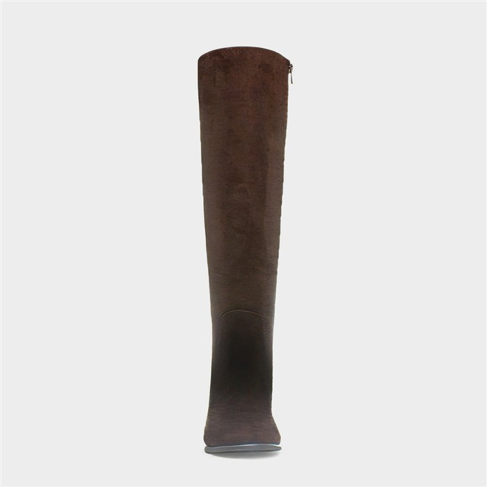 Womens Brown Heeled Knee High Boot