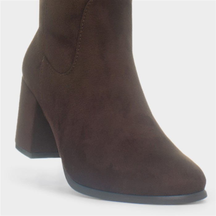 Womens Brown Heeled Knee High Boot