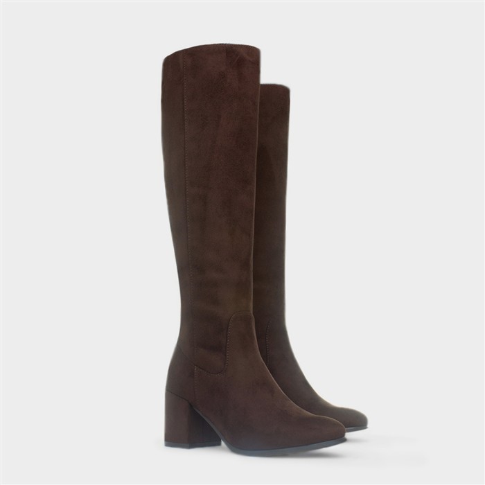 Womens Brown Heeled Knee High Boot