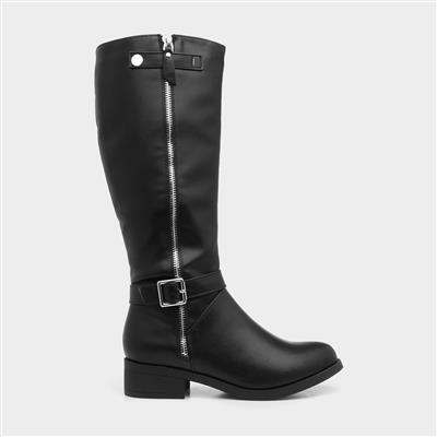 Womens Black Riding Boot with Silver Zip