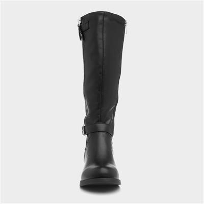 Womens Black Riding Boot with Silver Zip