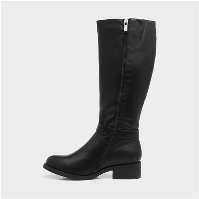Womens Black Riding Boot with Silver Zip