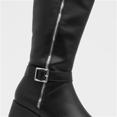 Womens Black Riding Boot with Silver Zip
