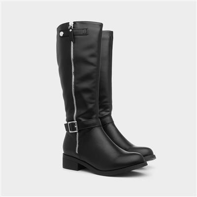 Womens Black Riding Boot with Silver Zip