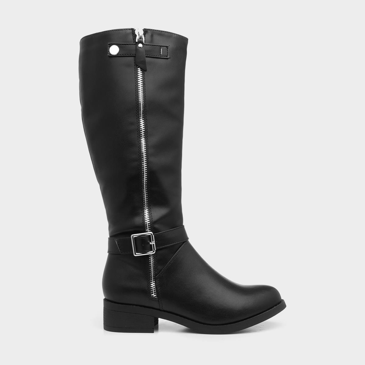 Womens Black Riding Boot with Silver Zip