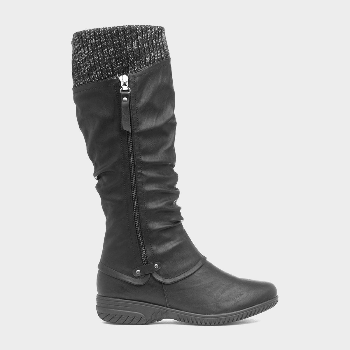 Cushion Walk Leah Womens Black High Leg Boot 188024 Shoe Zone