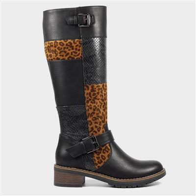 Merstone Womens Black Leopard Print Boots