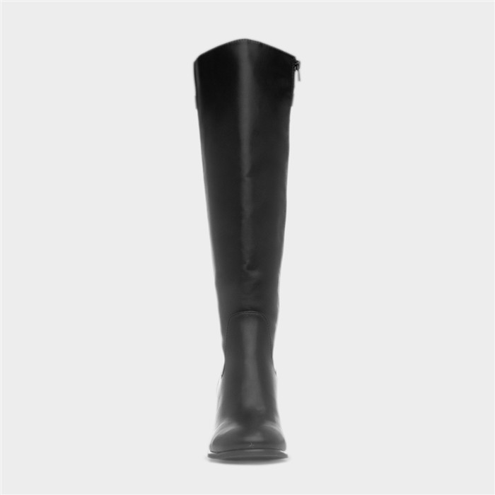 Womens Black Heeled Knee High Zip Up Boot