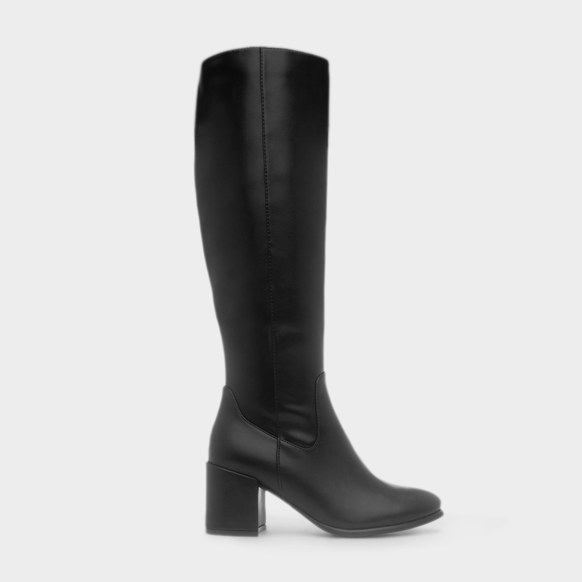 Womens Black Heeled Knee High Zip Up Boot