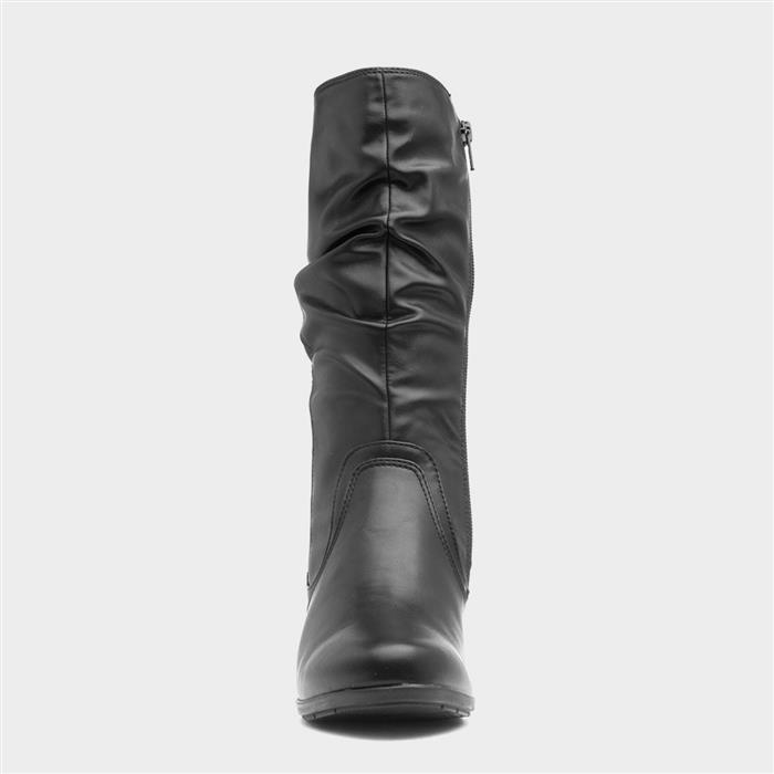 Womens Black Heeled Wide Fit Calf Boot