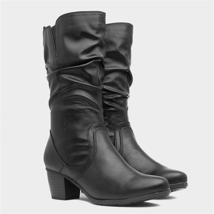Womens Black Heeled Wide Fit Calf Boot