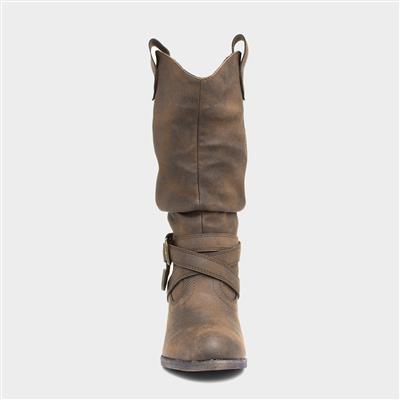 Rocket Dog Sidestep Womens Brown Cowboy Boot-188074 | Shoe Zone