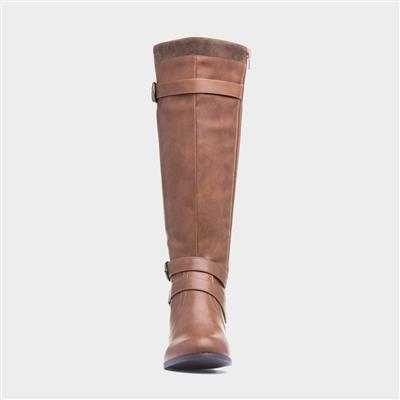 Womens Tan Block Heel Riding Boot