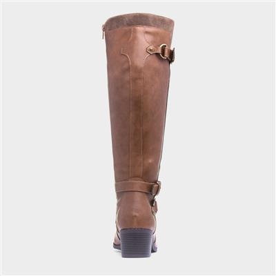 Womens Tan Block Heel Riding Boot