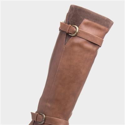 Womens Tan Block Heel Riding Boot