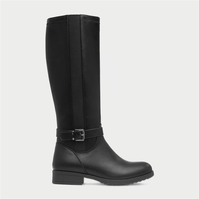 Womens Black Zip Up Knee High Boot