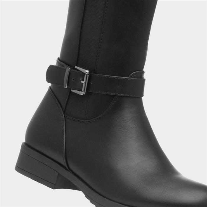 Womens Black Zip Up Knee High Boot