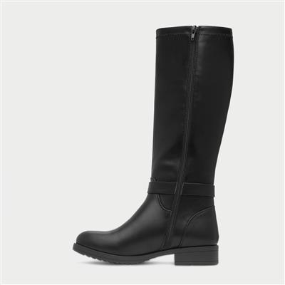 Womens Black Zip Up Knee High Boot