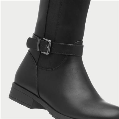 Womens Black Zip Up Knee High Boot